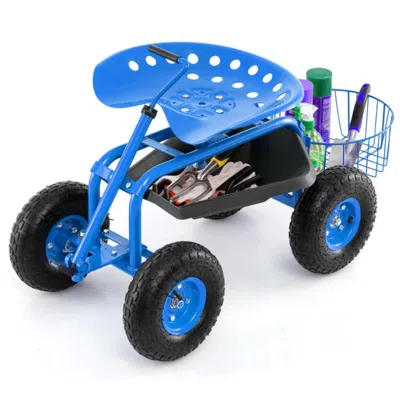 Hivvago Extendable Handle Garden Cart Rolling Wagon Scooter In Blue