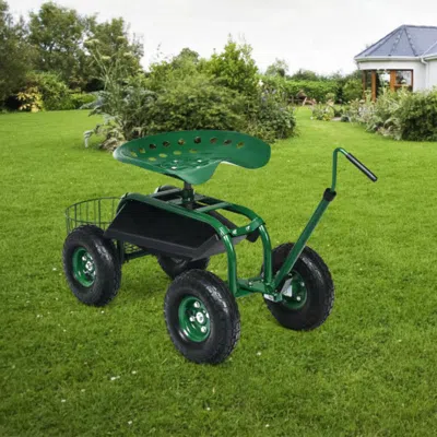 Hivvago Extendable Handle Garden Cart Rolling Wagon Scooter