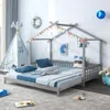 Hivvago Extendable House Bed Twin To King Daybed With Roof And Fence Rails-gray