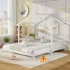 Hivvago Extendable House Bed Twin To King Daybed With Roof And Fence Rails-white