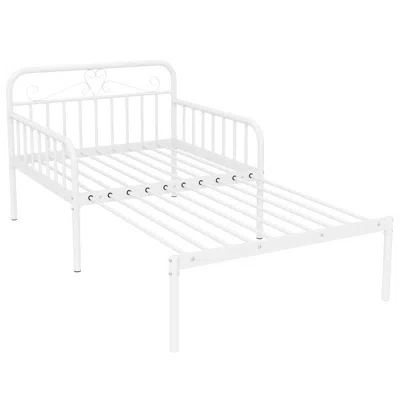Hivvago Extendable Metal Daybed To Twin Size Bed With Guardrails And Armrests In White