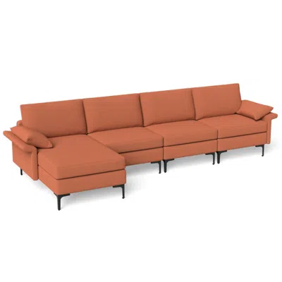 Hivvago Extra Large L-shaped Sectional Sofa With Reversible Chaise And 2 Usb Ports For 4-5 People In Brown