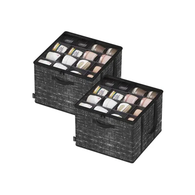 Hivvago Fabric Shoe Organizer Bin With Handles And Clear Cover In Black