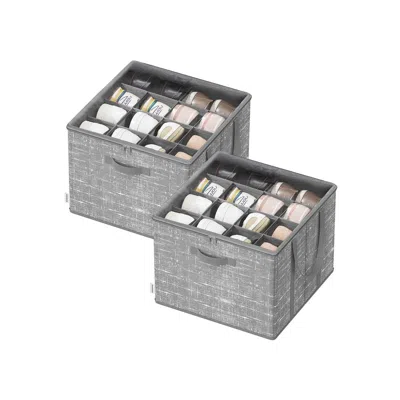 Hivvago Fabric Shoe Organizer Bin With Handles And Clear Cover In Gray