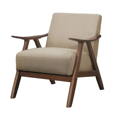 Hivvago Fabric Upholstered Accent Chair With Curved Armrests, Light Brown