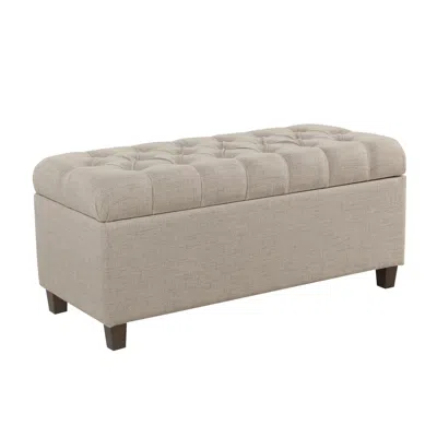 Hivvago Fabric Upholstered Button Tufted Wooden Bench With Hinged Storage, Beige And Brown In Neutral