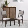 Hivvago Fabric Upholstered Dining Chair With Panel Back, Knot Cut Outs, Set Of 2, Gray