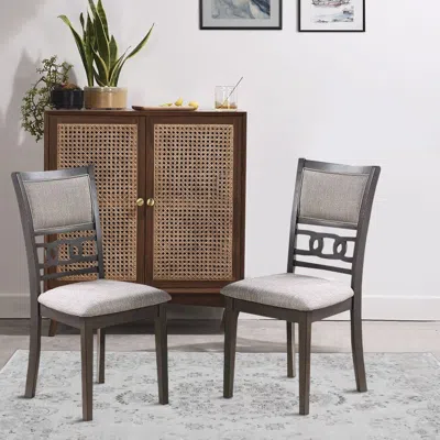 Hivvago Fabric Upholstered Dining Chair With Panel Back, Knot Cut Outs, Set Of 2, Gray