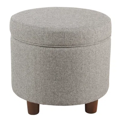Hivvago Fabric Upholstered Round Wooden Ottoman With Lift Off Lid Storage, Light Gray In Neutral