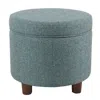 Hivvago Fabric Upholstered Round Wooden Ottoman With Lift Off Lid Storage, Teal Blue