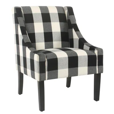 Hivvago Fabric Upholstered Wooden Accent Chair With Buffalo Plaid Pattern, Black And White