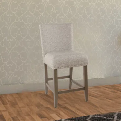 Hivvago Fabric Upholstered Wooden Counter Stool With Striking Nail Head Trims, Gray And Brown