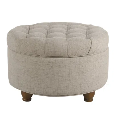 Hivvago Fabric Upholstered Wooden Ottoman With Tufted Lift Off Lid Storage, Beige In Neutral
