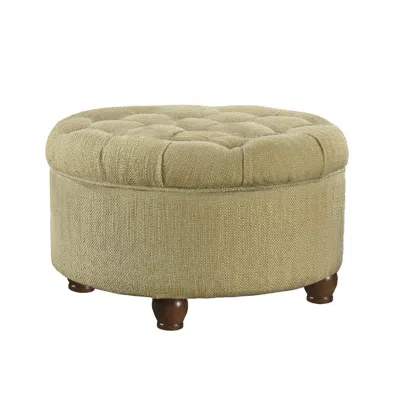Hivvago Fabric Upholstered Wooden Ottoman With Tufted Lift Off Lid Storage, Beige And Brown In Neutral
