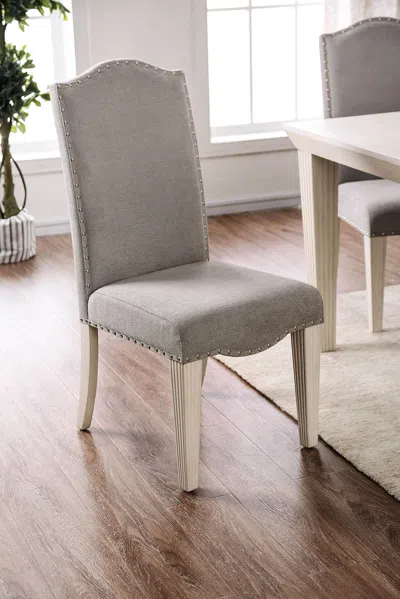 Hivvago Fabric Upholstered Wooden Side Chair, White And Gray, Pack Of Two