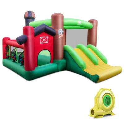 Hivvago Farm Themed 6-in-1 Inflatable Castle With Trampoline And 735w Blower In Multi