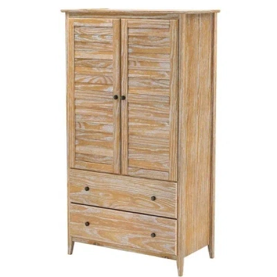 Hivvago Farmhome Louvered Distressed Driftwood Solid Pine Armoire In Neutral