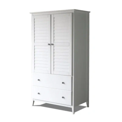 Hivvago Farmhome Louvered Distressed White Solid Pine Armoire