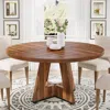 Hivvago Farmhouse 47-inch Round Kitchen Dining Table In Vintage Brown Wood Finish In Brown