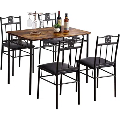 Hivvago Farmhouse 5-piece Dining Set With Wood-top Table And 4 Cushioned Chairs In Black