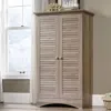 Hivvago Farmhouse Armoire Storage Cabinet W/ Louver Doors In Light Brown Oak Wood Finish In Neutral
