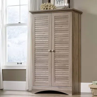 Hivvago Farmhouse Armoire Storage Cabinet W/ Louver Doors In Light Brown Oak Wood Finish In Neutral