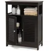 Hivvago Farmhouse Bathroom Linen Cabinet With Louvered Doors And Open Shelf In Black