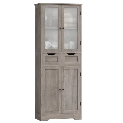 Hivvago Farmhouse Bathroom Linen Cabinet With Storage Drawers In Grey Taupe Wood Finish In Gray
