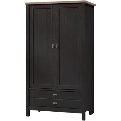Hivvago Farmhouse Black Oak Drawer And Garment Rod Wardrobe Armoire