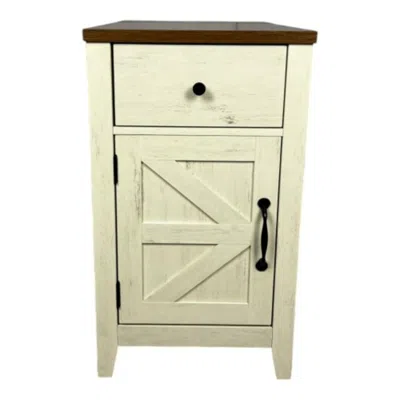 Hivvago Farmhouse Brown And White End Table With Charging Station