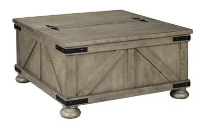 Hivvago Farmhouse Cocktail Table With Lift Top Storage And Crossbuck Details, Gray