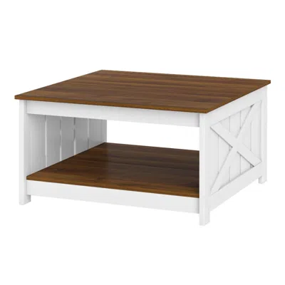 Hivvago Farmhouse Coffee Table 31 Inch Square Coffee Table With Storage Shelf In Brown