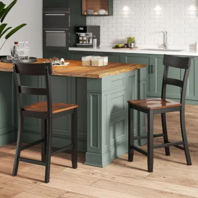 Hivvago Farmhouse Dining Bar Stool Set Of 2 With Solid Rubber Wood Frame-black