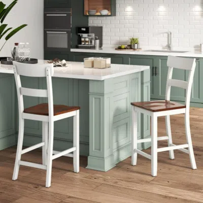 Hivvago Farmhouse Dining Bar Stool Set Of 2 With Solid Rubber Wood Frame-white
