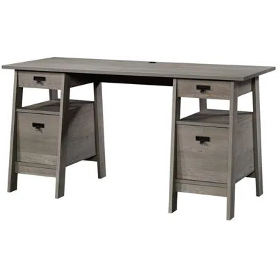 Hivvago Farmhouse Light Oak Executive Desk W/ Filing Cabinets Storage In Gray