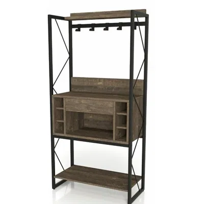 Hivvago Farmhouse Oak Iron Baker's Wine Storage Rack In Brown