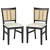 Hivvago Farmhouse Rattan Dining Chair Set Of 2 With Rubber Wood Legs And Cane Back