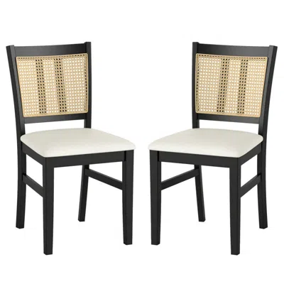 Hivvago Farmhouse Rattan Dining Chair Set Of 2 With Rubber Wood Legs And Cane Back