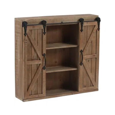 Hivvago Farmhouse Sliding Bathroom Wall Mounted Cabinet 2-doors & Shelves In Brown