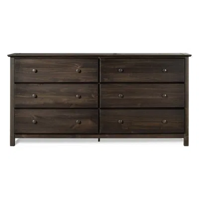 Hivvago Farmhouse Solid Pine Wood 6 Drawer Dresser In Espresso Finish In Brown