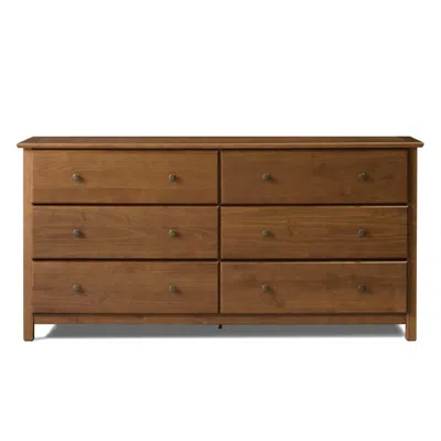 Hivvago Farmhouse Solid Pine Wood 6 Drawer Dresser In Walnut Finish In Brown