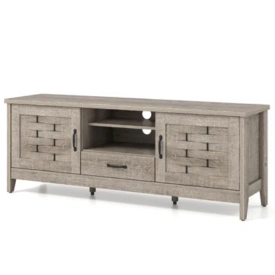 Hivvago Farmhouse Tv Stand For 65 Inch Tvs With 2 Woven Accent Doors And 3 Adjustable Shelves In Brown