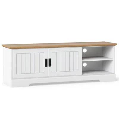 Hivvago Farmhouse Tv Stand For Tvs Up To 65 Inch With Sliding Doors And Storage Cabinets In White