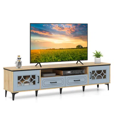 Hivvago Farmhouse Tv Stand For Tvs Up To 80 Inch With 2 Drawers In Blue