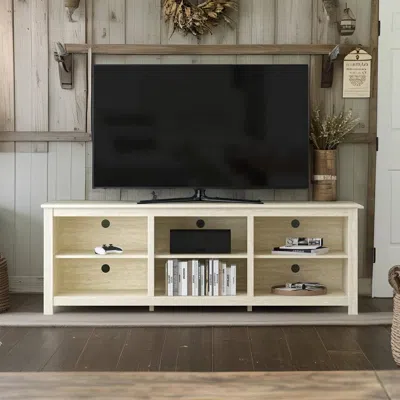 Hivvago Farmhouse Tv Stand In Light Travertine Wood Finish - For Tvs Up To 70-inch In White