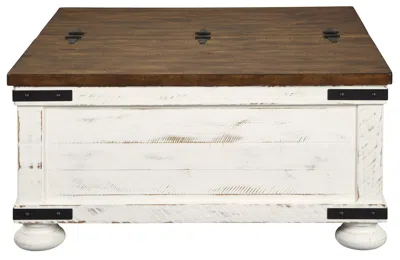 Hivvago Farmhouse Two Tone Cocktail Table With Lift Top Storage, Brown And White