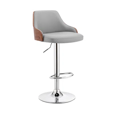 Hivvago Faux Leather And Metal Adjustable Bar Stool, Gray And Silver In Metallic