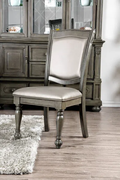 Hivvago Faux Leather Upholstered Solid Wood Side Chair, Pack Of Two, Silver And Gray