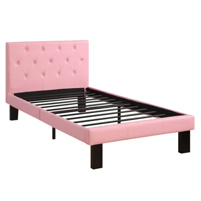 Hivvago Faux Leather Upholstered Twin Size Bed With Tufted Headboard Pink