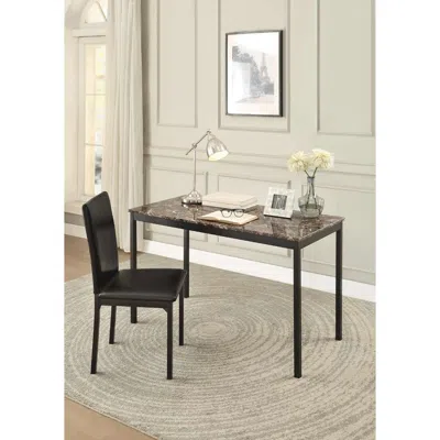 Hivvago Faux Marble Writing Desk With Leatherette Upholstered Metal Chair, Black In Brown